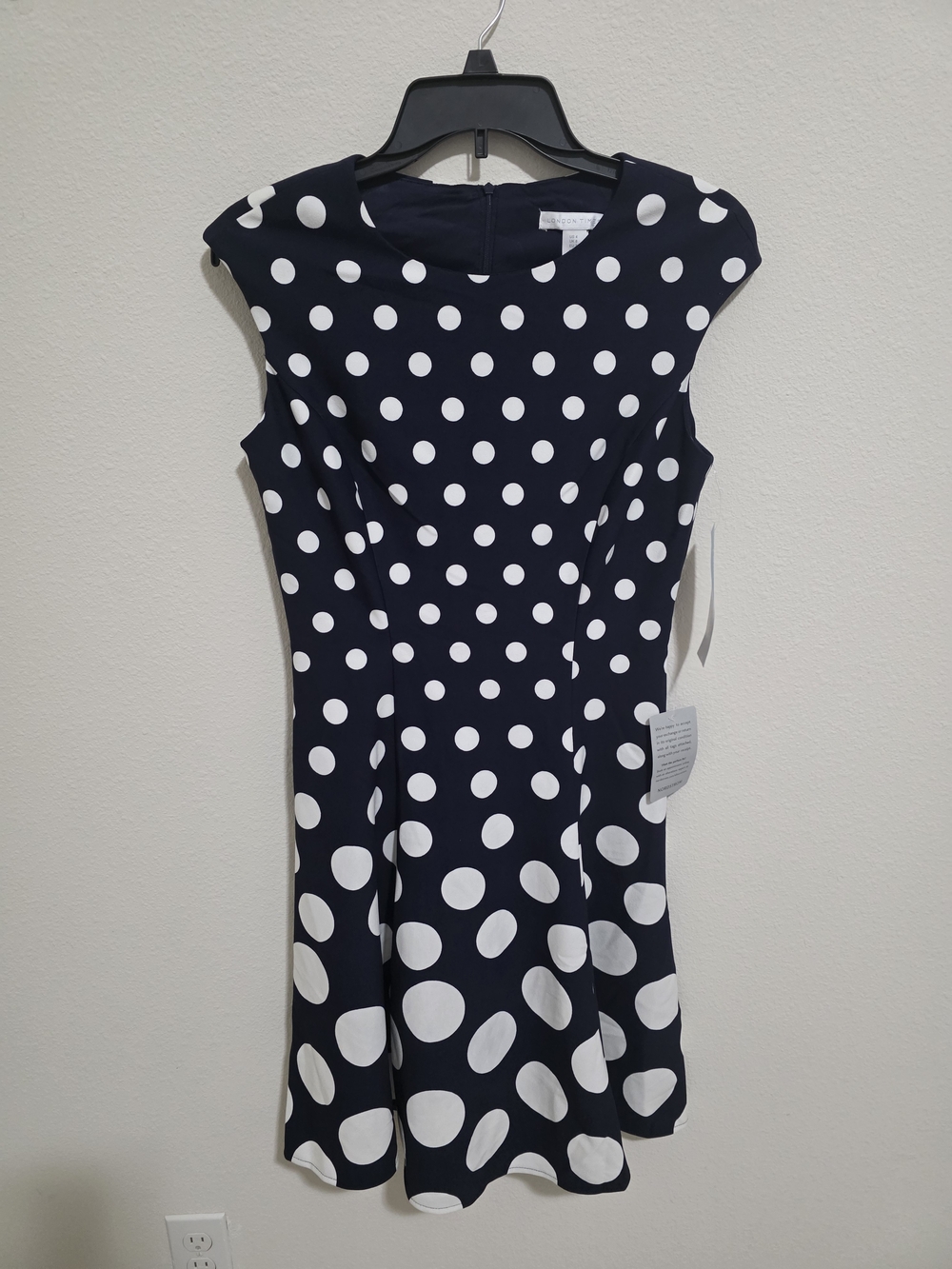 London Times Navy & White Polka Dot Midi Dress Size 4